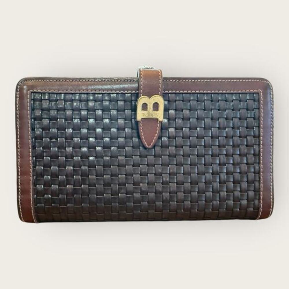 Rare Vintage Bally Kisslock Woven Leather Wallet